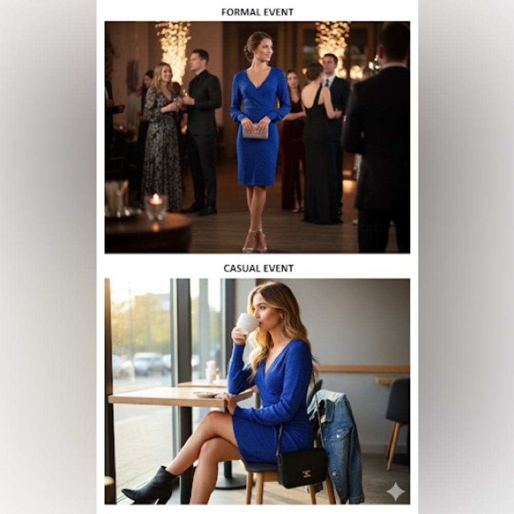 NWT Fashion Nova Royal Blue Cobalt V-Neck Knit Bodycon Sweater Mini Dress Size L - Picture 3 of 17